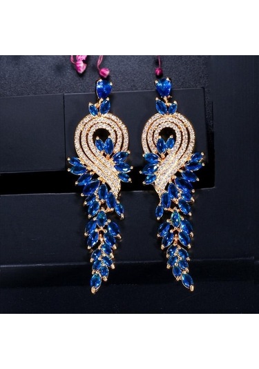 Safir Wwj Yüksek Kaliteli Zirkon Gelin Uzun Kırmızı Yeşil Damla Küpe Takı Kadınlar İçin Çok Renkli Çok Renkli