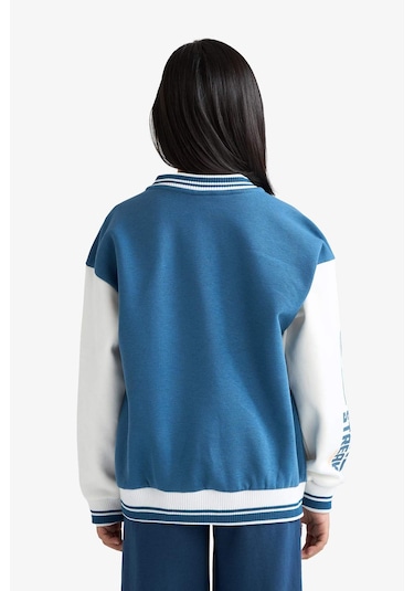 Defacto Kız Çocuk Kolej Yaka Baskılı Kalın Bomber Hırka F1985a825aube376 Mavi