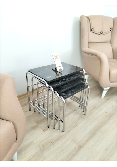 Evko Mobilya Buket Sehpa, 4'lü Zigon Sehpa, Dörtlü, Krom-smermer