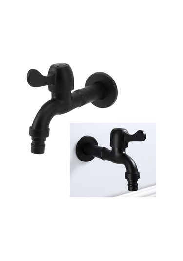 Hangfox Siyah Vintage 304 Çelik 4'lü Monoblok Soğuk Su Musluğu - Uzun Tip, Hızlı Açma, Çamaşır Makinesi Ve Bahçe Uygulamaları