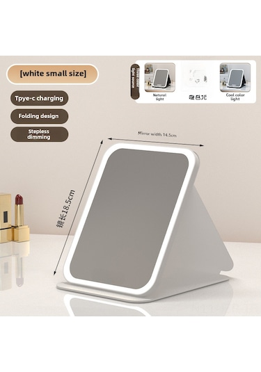 Geeroyoo Taşınabilir Led Makyaj Aynası - Çift Katlı Folding Tasarım - Usb Şarjlı - 3 Renk Işık - Dokunmatik Parlaklık Regülasyonu - Beyaz Mini Boyut Diğer