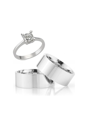 8 Mm Düz Gümüş Alyans Çifti Söz Yüzükleri Tektaş Hediye Wr63D