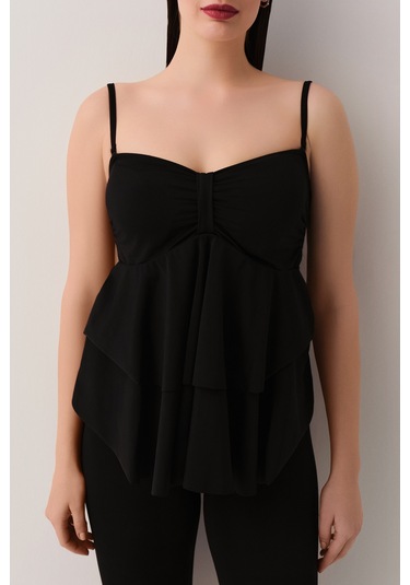 Suwen Volanlı Straplez Tankini Üst Sbn25720012 Siyah