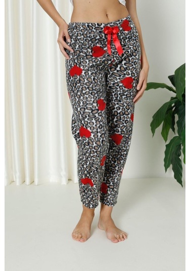 Luxury Soft Welsoft Polar Desenli Kurdeleli Kışlık Pijama Altı Pantolon Leopar Çok Renkli