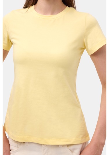 Itsbasic Kadın Light Sarı S6-108 Bisiklet Yaka %100 Organik Pamuk Esnek Kumaş T-shirt