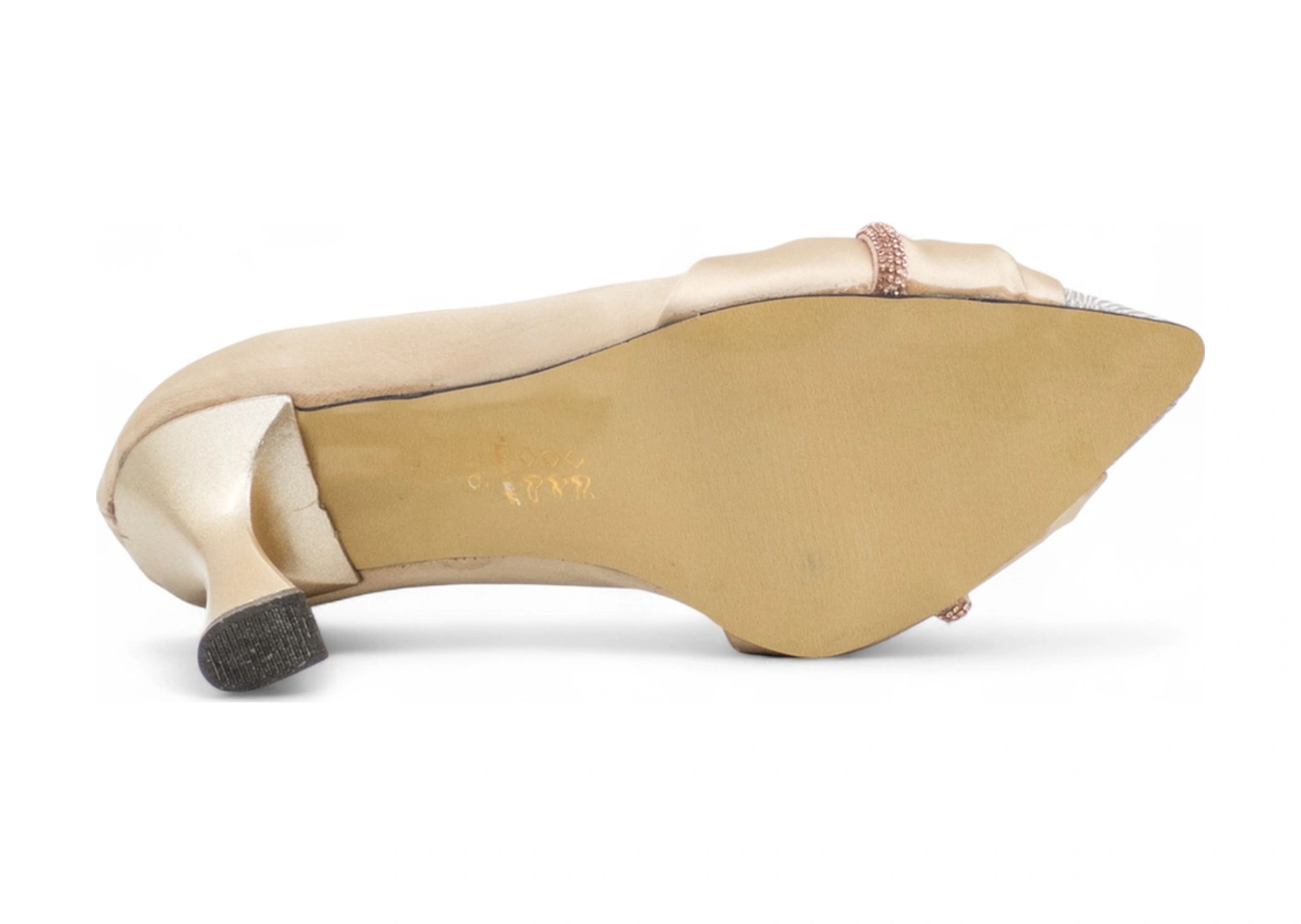 Bircan 08 Taşlı Saten Kadın Stiletto Krem