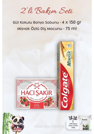 Colgate Misvak Özlü Diş Macunu 75 ML + Hacı Şakir Gül Kokulu Banyo Sabunu 4 x 150 G + Rosie