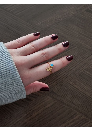 Kadın Nazar Boncuklu Ayarlamalı Çelik F Harf Yüzük 88864 Altın