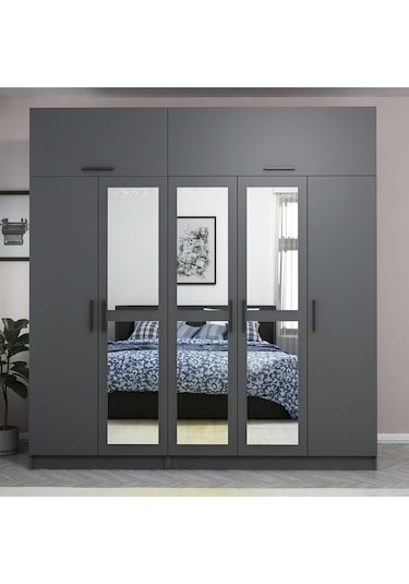 Minar Kale 5 Kapaklı 3 Aynalı 2 Ç Dolap Ve Yüklük Antrasit 255cm