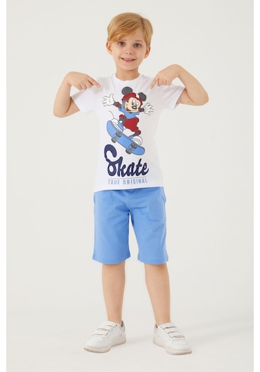Mickey Mouse Skate Beyaz Erkek Çocuk Bermuda Takım 5274-33113 Beyaz