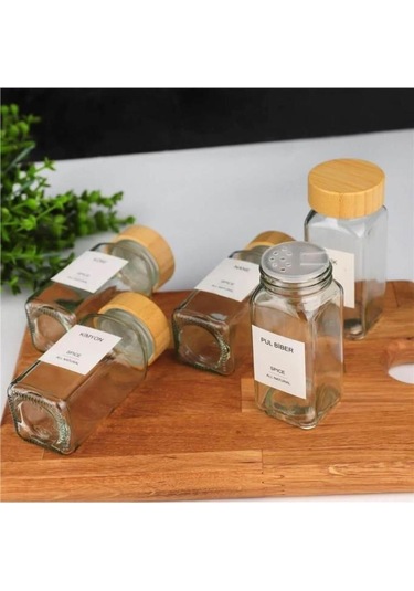 Bambu Kapaklı 12 Adet Cam Baharatlık Seti 120 Ml Bambu