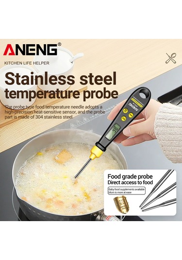 Yifomall Aneng Htc-6 Dijital Ölçü Kaşığı Ve Mutfak Termometresi, Hassas Ağırlık Ölçümü G/oz/lb Ve Sıcaklık Kontrolü / , Siyah, Cr2032 Pil İle Teslim