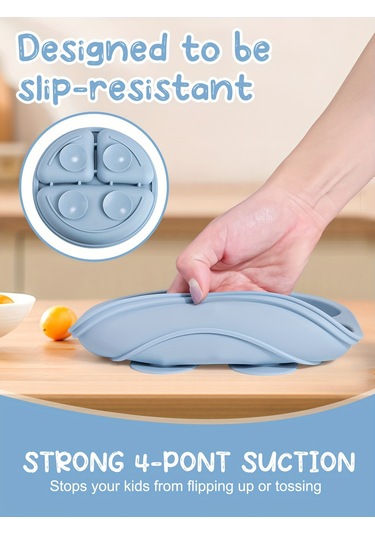 Silikon Bebek Beslenme Seti - Bölmeli Vakumlu Bardak, Renkli Kaşık Ve Çatal