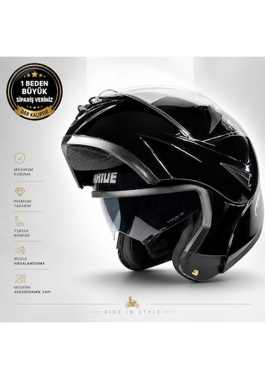 Vrt Çene Açılır Güneş Vizörlü Kask + Plakalık Siyah