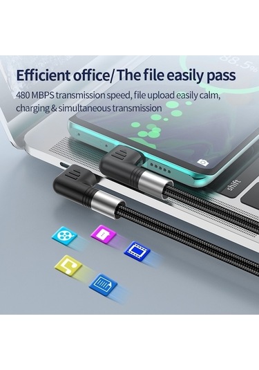 Moly İos Uyumlu 15 Serisi A9 0.5m Dirsek Açılı 5a 100w Hızlı-c Tip-c Naylon Örgülü 480mbps Veri Kablosu