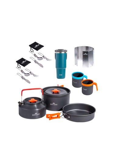 Rüzgar Koruması İle Eksiksiz Kamp Mutfak Seti RZG-2860 Açık Gri