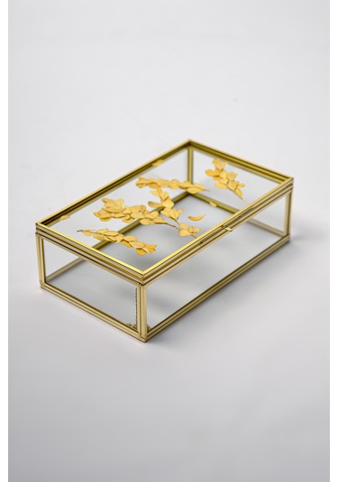 Çerçeve Kapaklı Cam Kutu Pirinç & Gold