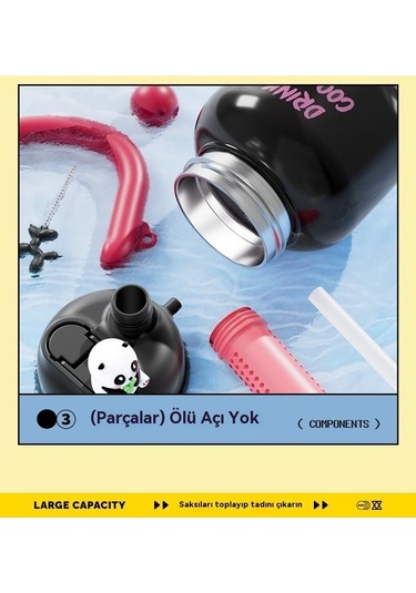 Maoyaya Sevimli Ve Taşın Çiftçiçki Büyük Göbek Termos Fincan Siyah Siyah