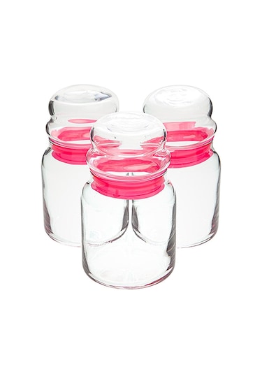 LAV Sera Cam Kavanoz 3'lü Küçük Boy 290 ml Pembe Cam Kapaklı (Erzak Saklama Kavanozu )