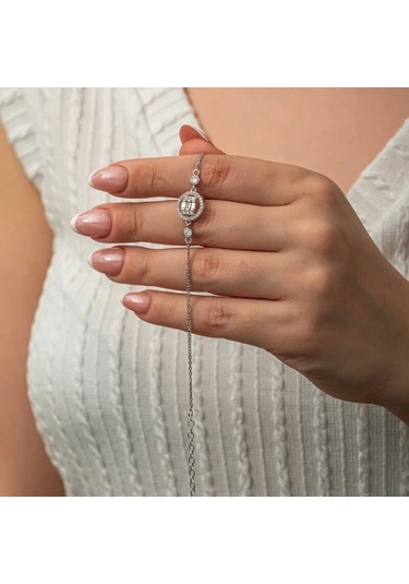 Gümüş Yuvarlak Baget Taşlı Kadın Bileklik Gümüş