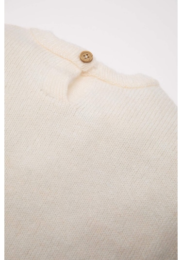 DeFacto Kız Bebek Bisiklet Yaka Triko Kazak A4086A524AUER118 Ekru