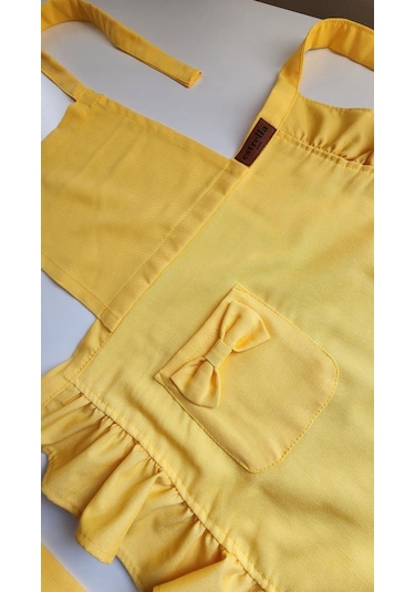 Keten Fırfırlı Bohem Mutfak Önlüğü Sarı