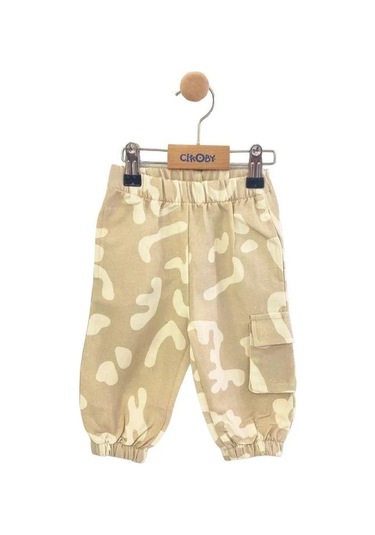 Erkek Bebek Desenli Kargo Cepli Pantolon-13811 Bej