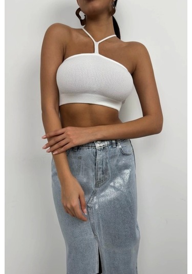 Pencere Detay Fitilli Crop Ekru