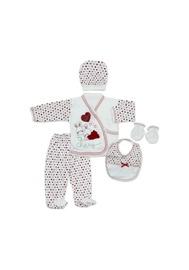 Bombinoo Kırmızı Tavşanlı Yenidoğan Bebek 5 Li Hastane Çıkış Seti K1399 Kırmızı