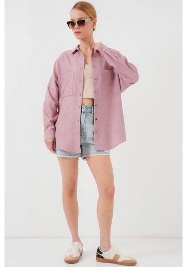Gülsüm Aydın 20126 Oversize Keten Gömlek - Gül Kurusu GÜL KURUSU