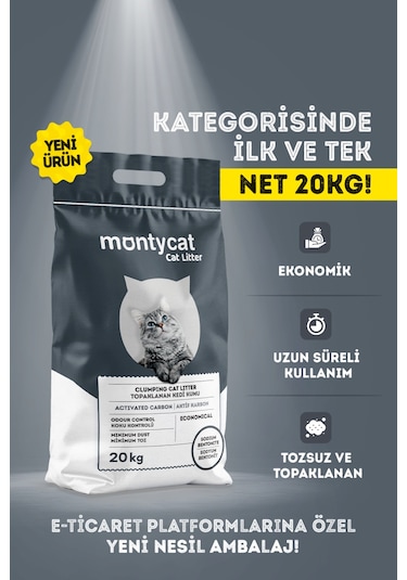 Montycat Yeni Nesil Avantajlı Aktif Karbonlu Topaklaşan Bentonit Kedi Kumu 20 L