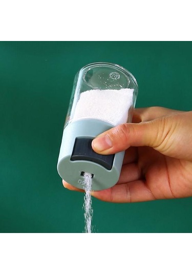 Mavi Neme Dayanıklı Mühürlü Cam Tuzluk Kolay Dolum Şeffaf Tasarım Gıda Sınıfı Baharat Kavanozu