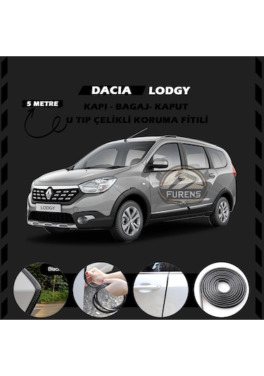 Dacia Lodgy Oto Araç Kapı Koruma Fitili 5 Metre Parlak Siyah Renk