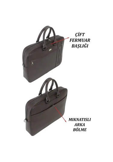 Case Club 2208-5 Laptop Evrak Çantası Büyük Boy 17.3 İnç El Omuz Çantası Kahverengi