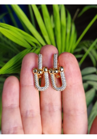 Özel Kaplama Gold Zirkon Taşlı Tiffany Vıp Küpe Altın