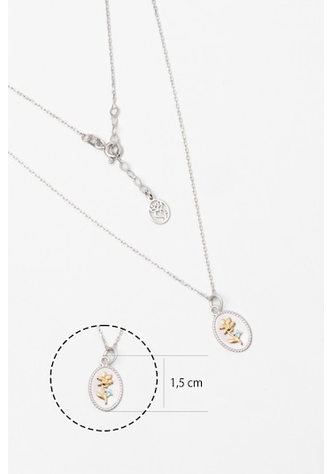 So Chic Nergis Çiçeği 18 Ayar Beyaz Altın Kaplama 43 Cm Gümüş Kolye Rodyum