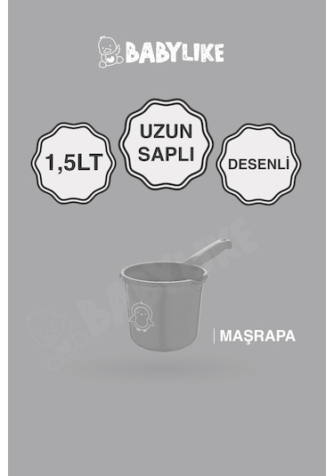 Çocuklar İçin 2'li Banyo Seti- Kulplu Kova & Oluklu Maşrapa Gri Gri