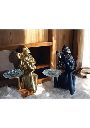 20cm-30cm Ebatlarında Kırılmaz Polyester Tepsili Kız Biblo