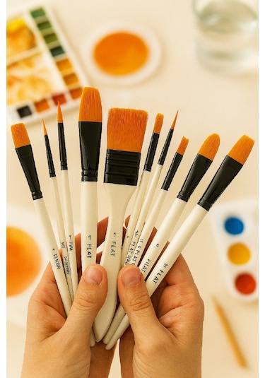 10'Lu Profesyonel Sanat Boya Fırçası Seti Akrilik Sulu Boya İçin