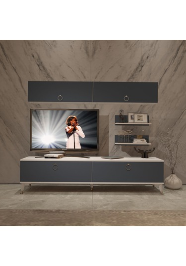 Decoraktiv Eko 5 Mdf Std Gold Tv Ünitesi Tv Sehpası Beyaz - Antrasit