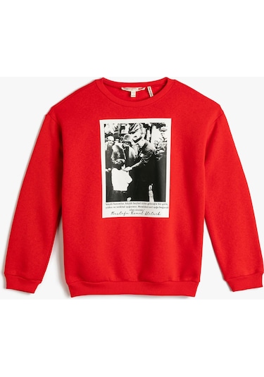 Koton Atatürk Baskılı Sweatshirt Uzun Kollu Bisiklet Yaka Şardonlu Kırmızı 4wkg10179ak 4WKG10179AK401 Kırmızı