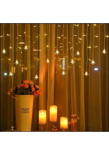 Yıldız 4m 96 Led 19 Saçak 40-50-60cm Gün Işığı Yıldız Boyutu:7cm Çok Renkli