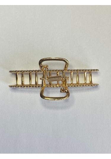 7 Cm Taşlı Eliptik Gold Saç Tokası Işıltılı Ve Zarif Metal Mandal Toka Altın