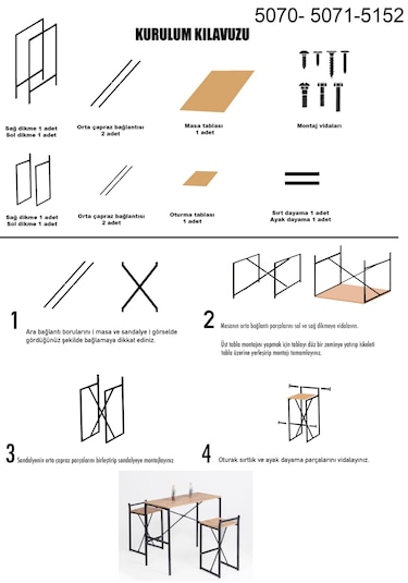 4 Kişilik Gzl Bar Masa Bar Masa Sandalye Takımı Füme 1585