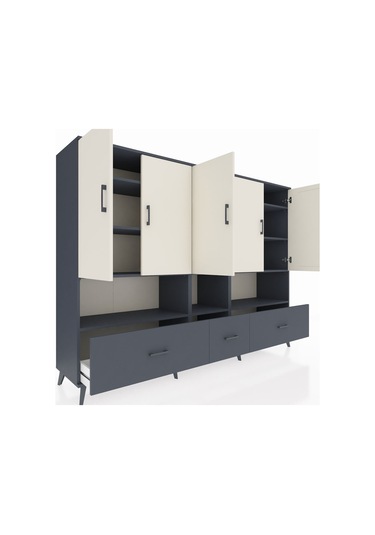 Hyperion Dolap 12 Raflı 3 Çekmeceli 5 Kapaklı 220x44x163 Antrasit Antrasit-aytaşı/antrasit