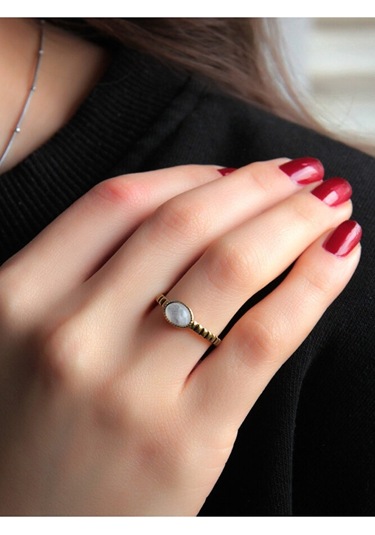 Doğal Taş Aytaşı Doğal Taşlı Antik Ayarlanabilir Kadın Yüzük Euy30ay