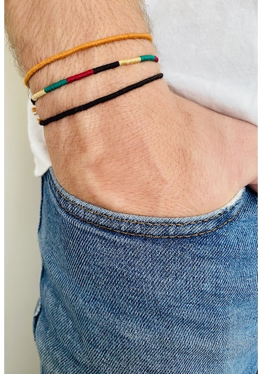 Fynbos Unisex Rasta İp Şans 3 Lü Bileklik Set Çok Renkli