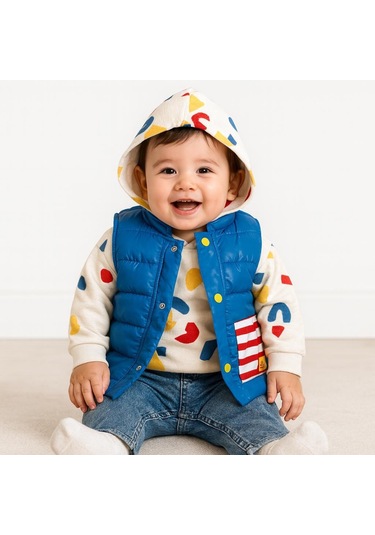 Moscova Kırmızı Çizgi Cep Detaylı Çıtçıt Yelekli Mevsimlik 3lü Takım Saks Mavisi