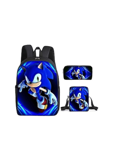Sonıc Sonic Okul Çantası Üç Parçalı Set - Anime Çizgi Film Sırt Çantası, Omuz Çantası Ve Kalem Kutusu Sonic Hayranları İçin Canlı Ve Dayanıklı Setjxlgv Diğer