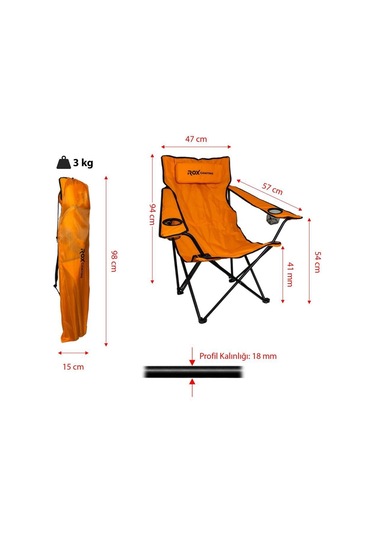 Rox Camping Katlanır Kamp Sandalyesi -turuncu Turuncu
